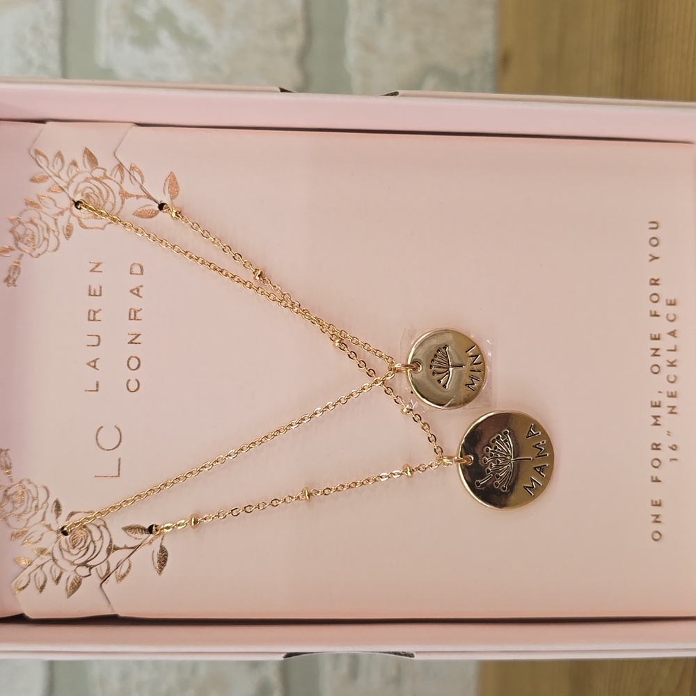 LC Lauren Conrad Gold "Mama & Mini" Matching Necklace| 16" With 2" Extender - Picture 2 of 5